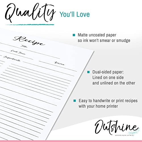 OUTSHINE Premium Recipe Paper for 8.5" x 11" Recipe Binders, Farmhouse Design (50 Sheets) | Full Size Recipe Refill Pages for Binder | Recipe Card Sheets | No-Smear Matte Paper