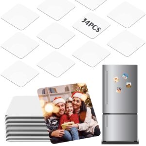 34 pcs sublimation magnet blanks, zynery sublimation blank fridge magnets printable photos, personalized custom magnets for refrigerator decoration, kitchen, office, wall (square 5.5 x 5.5cm)