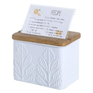 nikky home 4x6 kitchen metal recipe organization box with cards and dividers, plant embossing pattern