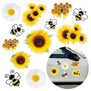hoteam 12 pieces car magnets sunflower magnet bee honeycomb daisy flower bee magnets cute reflective waterproof honeybee magnetic stickers for refrigerator vehicles whiteboard locker fridge decor