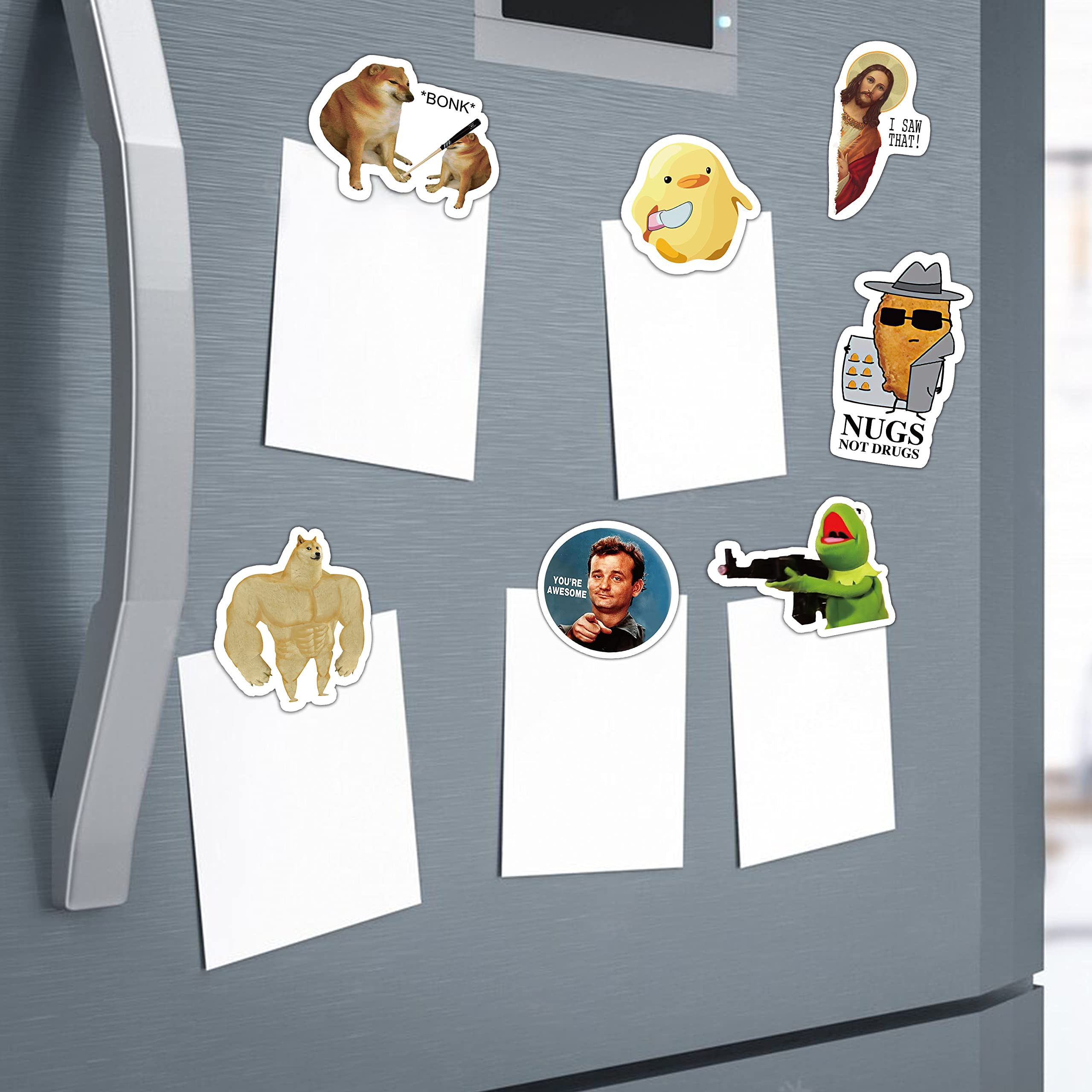 Pounchi Memes Funny Magnet (12 Packs) Funny Magnet Bumper Office Cabinets Decoration Fridge Metal Magnet Flexible Reusable Magnetic Vinyl