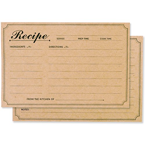 Recipe Cards 4x6 Double Sided, 50-Pack Blank Recipe Cards Kraft, 4 x 6 Inches