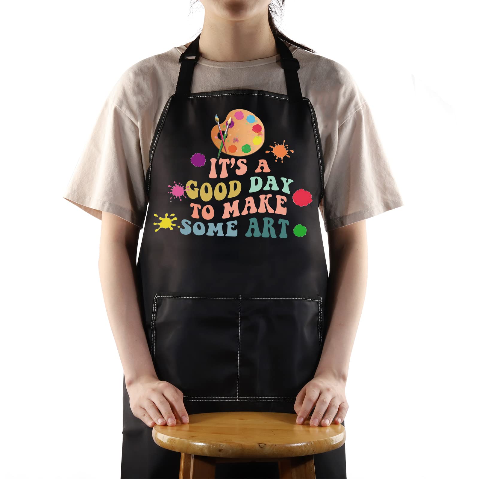 WZMPA Artist Painters Apron With Pockets Art Teacher Gift It's A Good Day To Make Art Adjustable Apron For Art Lover Student (Make Art Apron BL)