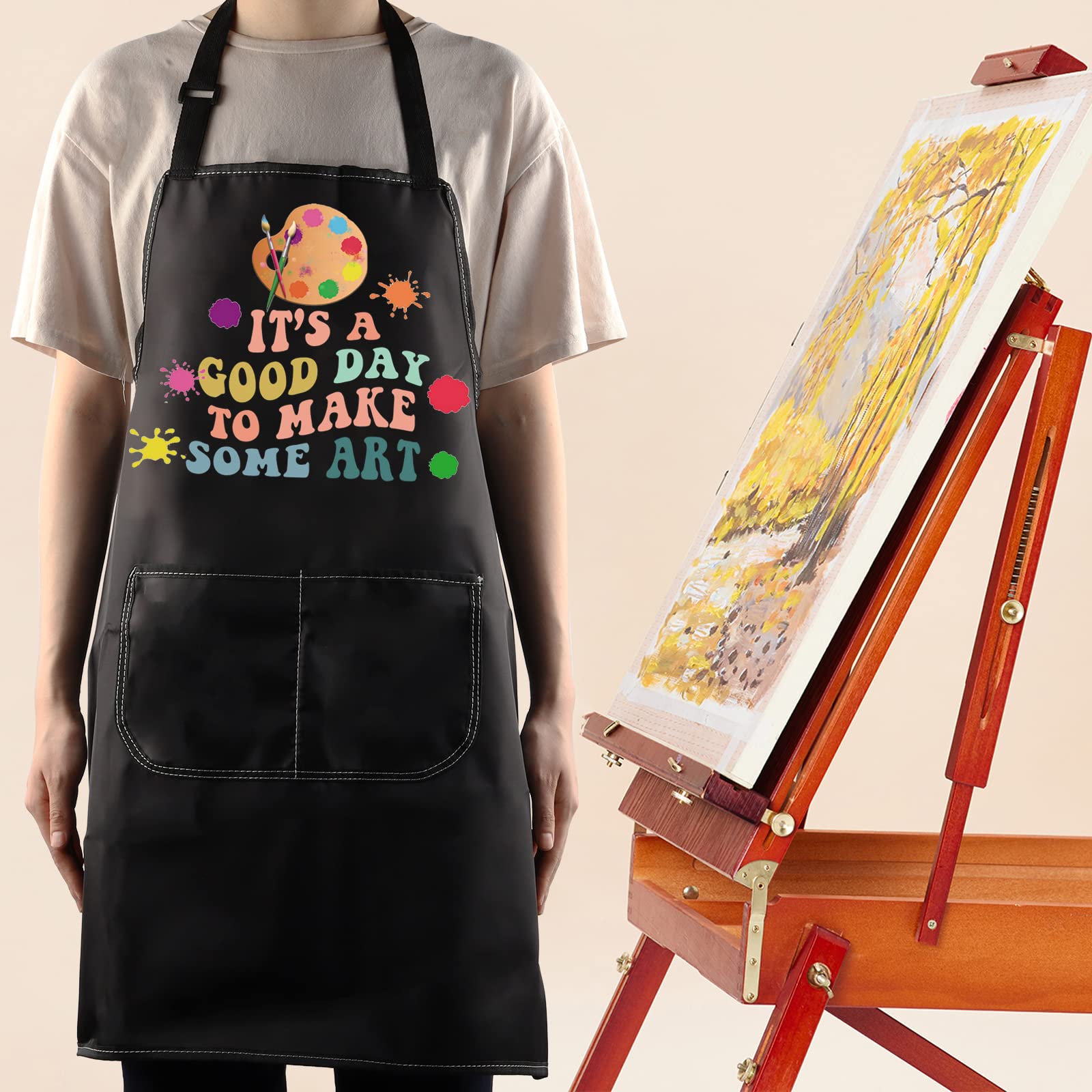 WZMPA Artist Painters Apron With Pockets Art Teacher Gift It's A Good Day To Make Art Adjustable Apron For Art Lover Student (Make Art Apron BL)