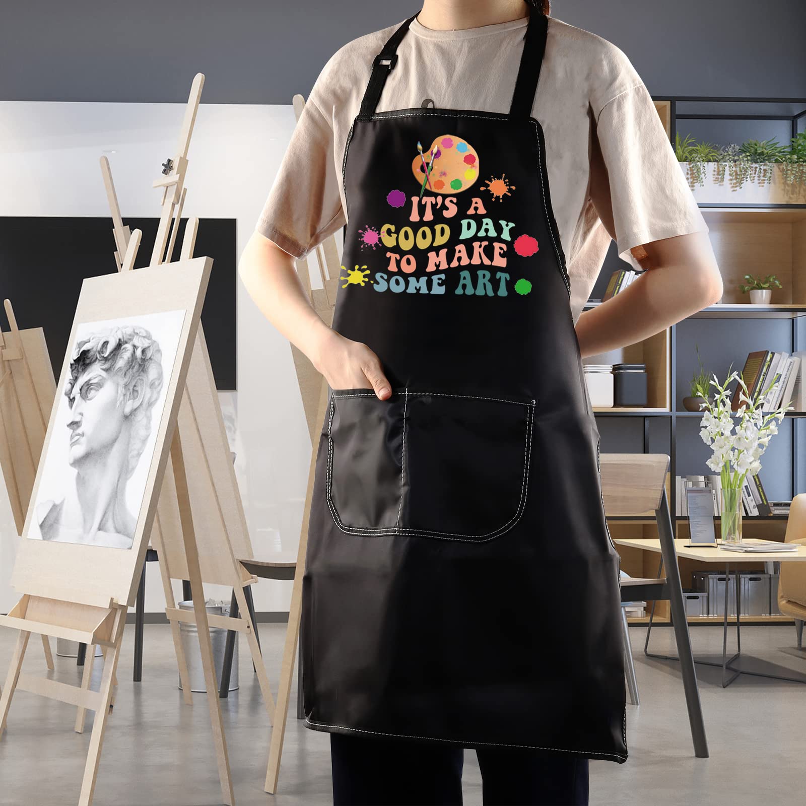 WZMPA Artist Painters Apron With Pockets Art Teacher Gift It's A Good Day To Make Art Adjustable Apron For Art Lover Student (Make Art Apron BL)