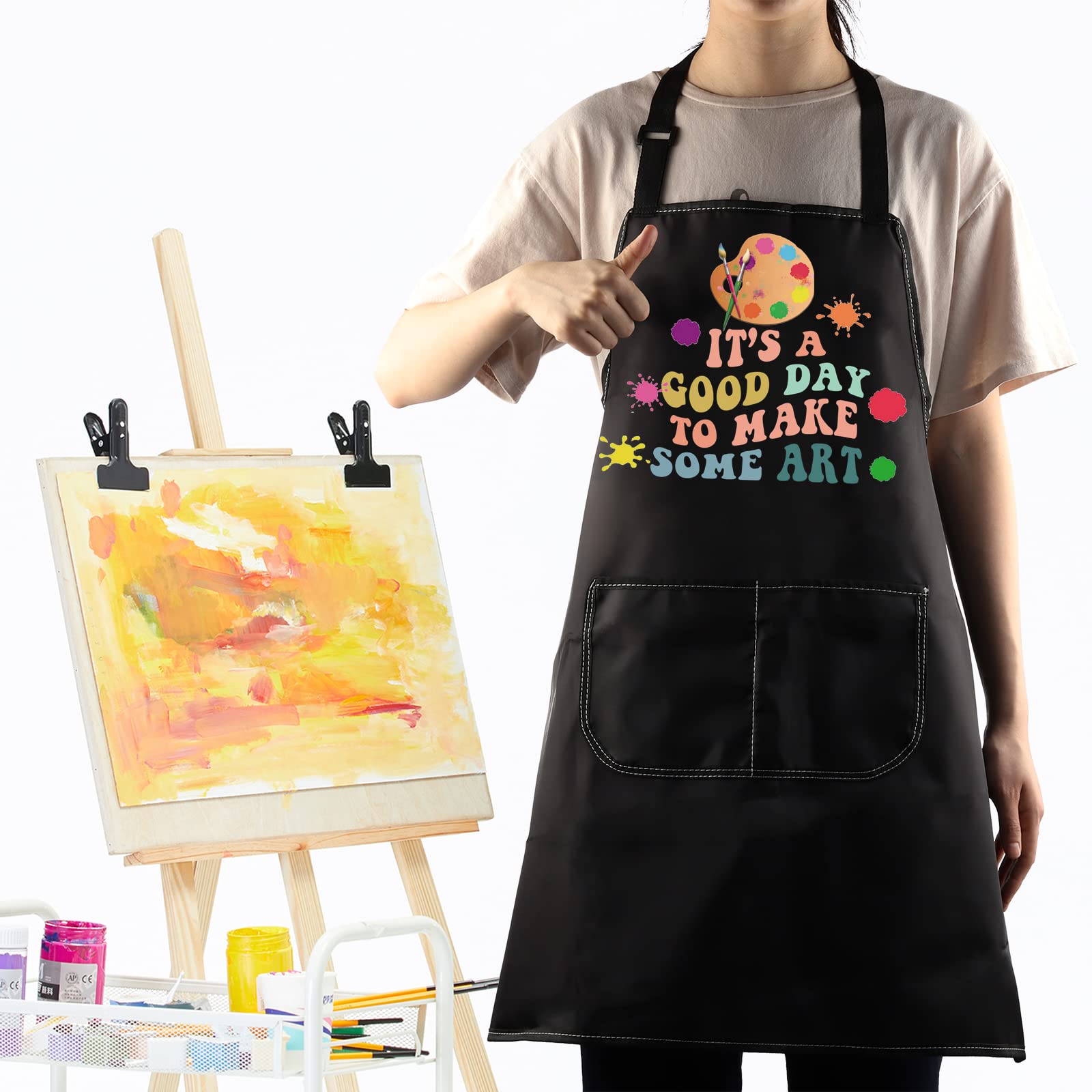 WZMPA Artist Painters Apron With Pockets Art Teacher Gift It's A Good Day To Make Art Adjustable Apron For Art Lover Student (Make Art Apron BL)