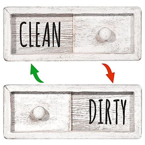 WOJOGO Dishwasher Magnet Clean Dirty Sign – Farmhouse Rustic Wood Clean Dirty Magnet Sign, Works for All Dishwashers, Dishwasher Accessories (White)