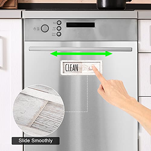 WOJOGO Dishwasher Magnet Clean Dirty Sign – Farmhouse Rustic Wood Clean Dirty Magnet Sign, Works for All Dishwashers, Dishwasher Accessories (White)