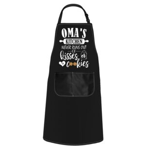 pofull oma gift apron birthday present oma's kitchen never runs out of kisses and cookies (oma's kitchen apron)