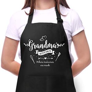 Moanlor Art Funny Aprons for Grandma Women-Grandma's Kitchen Adjustable Apron with Pockets for Cooking,Birthday,Mother's Day,Christmas Gifts for Grandma Mom