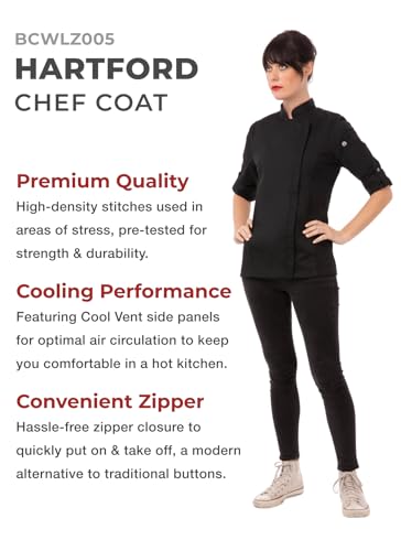 Chef Works Women's Hartford Chef Coat, Black, Medium