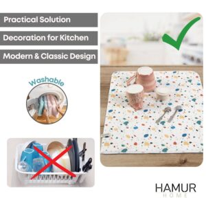 HAMUR Microfiber Dish Drying Mat 16x18 inch, Super absorbent dish draining mat for Kitchen Counter, Kitchen gadgets for easy clean multi-use