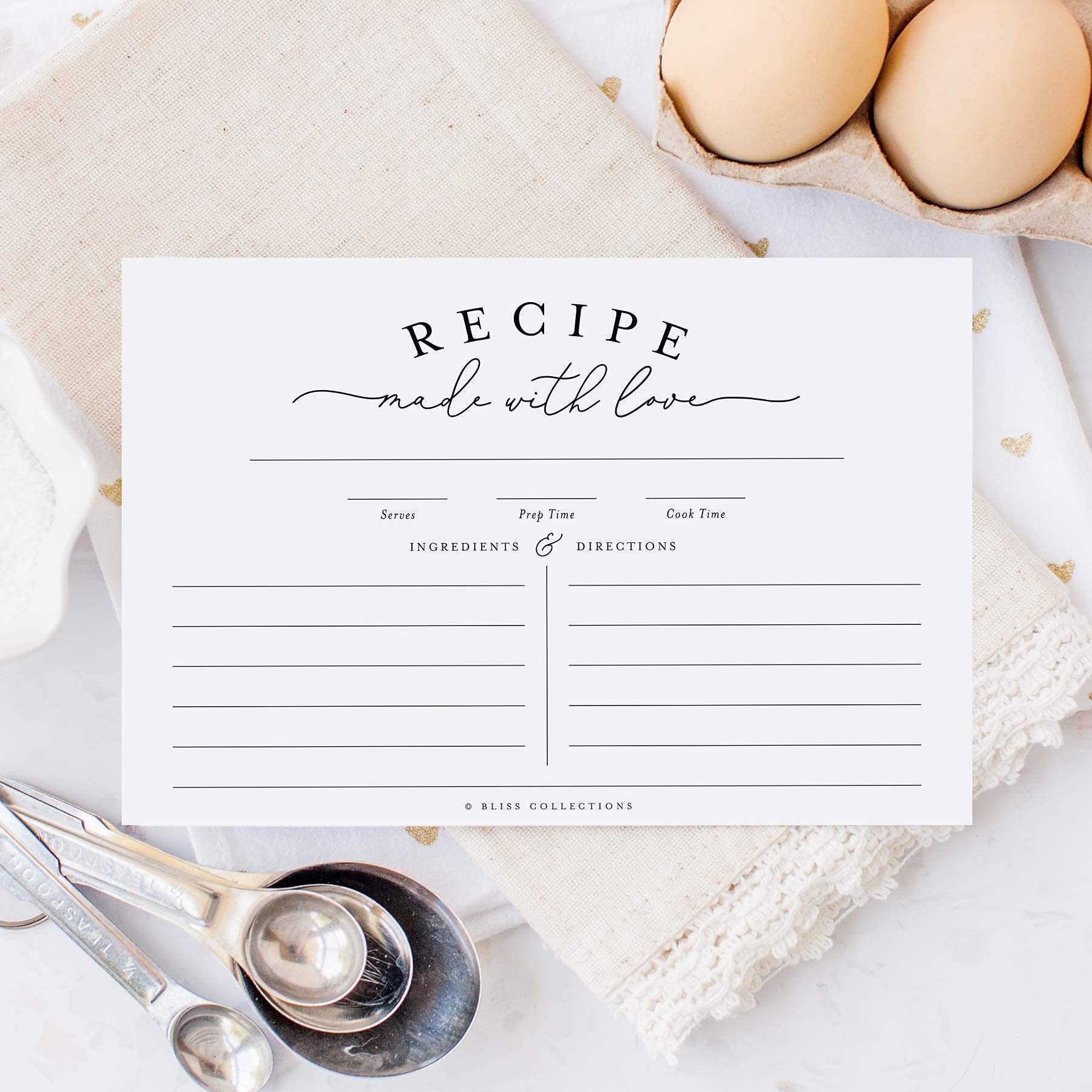 Bliss Collections Recipe Cards, Classic, Double-Sided Cards for Family Recipes, Wedding Showers, Bridal Showers, Baby Showers and Housewarming Gifts, 4"x6" (50 Cards)