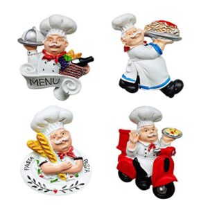 fzbali italian fat chef fridge magnets set of 4, cute chef figurine statue decorations for home kitchen restaurant, funny 3d resin baker refrigerator decors accessories
