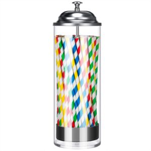plastic straw dispenser 100 pcs drinking straw organizer container with stainless steel lid transparent drinking straw holder disposable drinking striped paper straws