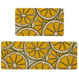 mloabuc® yellow lemon decorative kitchen mats set of 2, anti fatigue waterproof stain resistant floor rug non slip cushioned floor mat - 17x29 and 17x47 inch