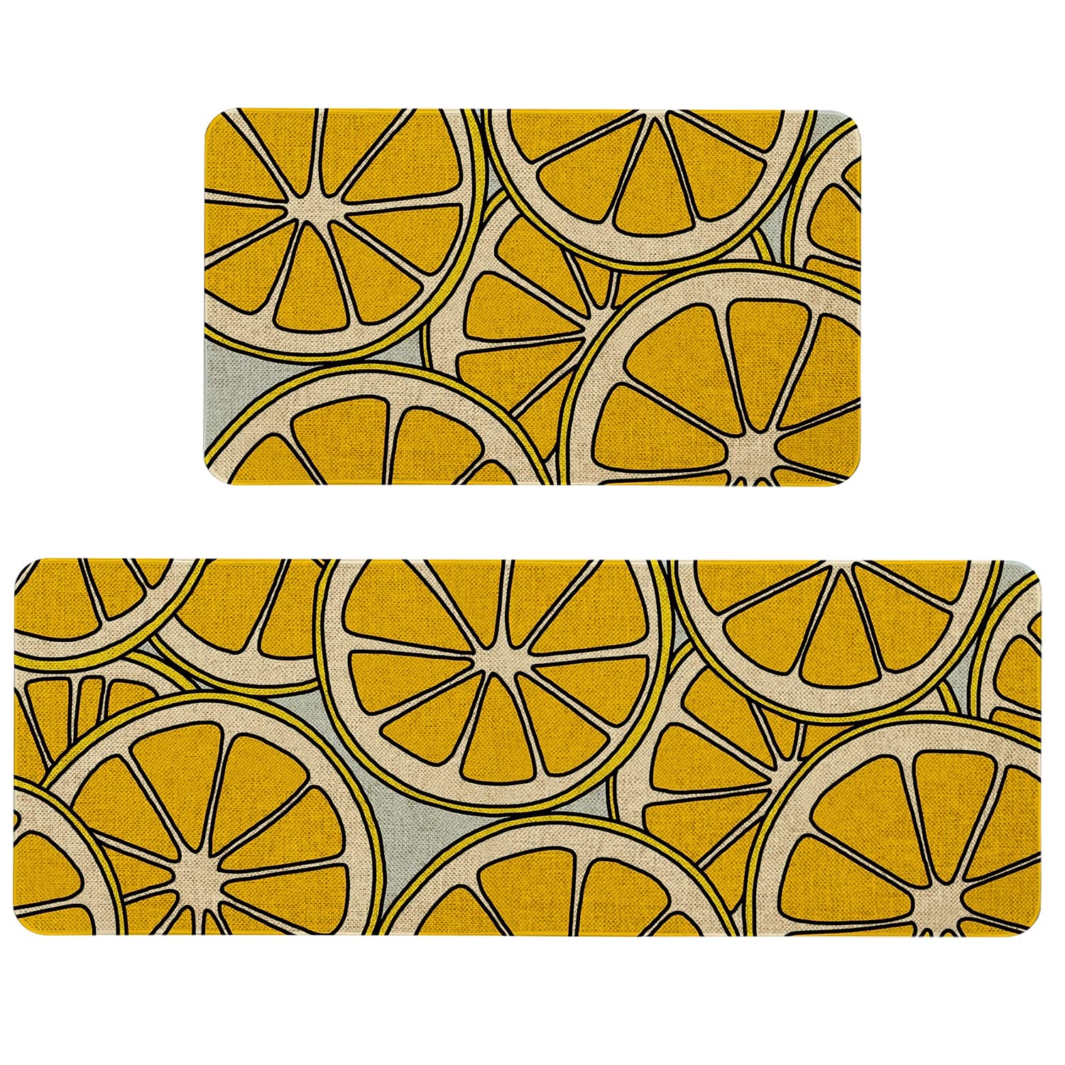 Mloabuc® Yellow Lemon Decorative Kitchen Mats Set of 2, Anti Fatigue Waterproof Stain Resistant Floor Rug Non Slip Cushioned Floor Mat - 17x29 and 17x47 Inch