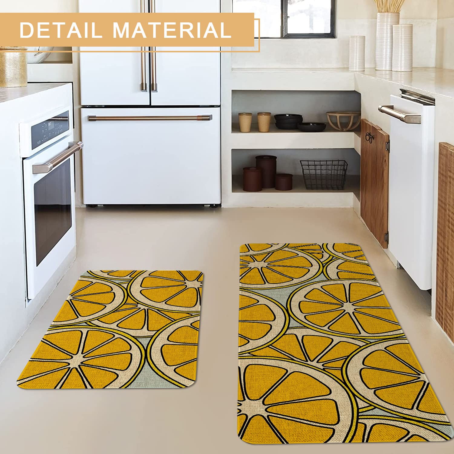 Mloabuc® Yellow Lemon Decorative Kitchen Mats Set of 2, Anti Fatigue Waterproof Stain Resistant Floor Rug Non Slip Cushioned Floor Mat - 17x29 and 17x47 Inch