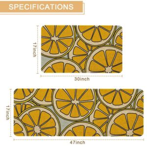 Mloabuc® Yellow Lemon Decorative Kitchen Mats Set of 2, Anti Fatigue Waterproof Stain Resistant Floor Rug Non Slip Cushioned Floor Mat - 17x29 and 17x47 Inch