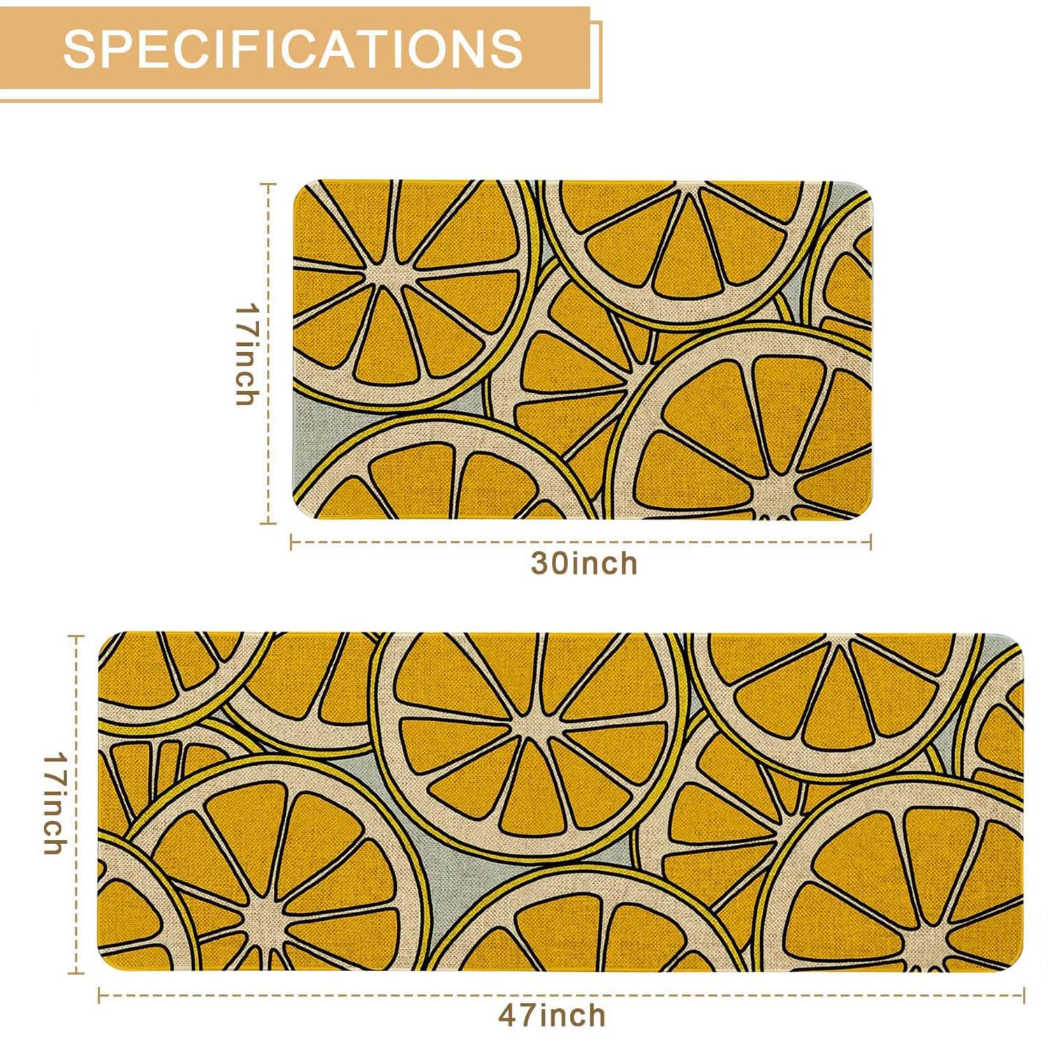 Mloabuc® Yellow Lemon Decorative Kitchen Mats Set of 2, Anti Fatigue Waterproof Stain Resistant Floor Rug Non Slip Cushioned Floor Mat - 17x29 and 17x47 Inch