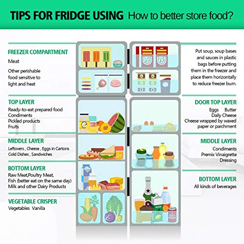 Kitchen Conversion Chart Magnet and Magnetic Fridge Freezer Shelf Life Guide for Cooking, Baking and 35 Common Food Preservation