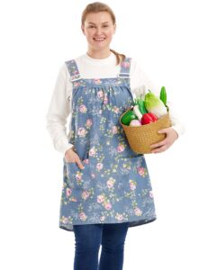 apronner no ties plus size aprons for women with pockets cotton linen baking kitchen cooking rose flower