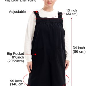 APRONNER No Ties Plus Size Aprons for Women with Pockets Cotton Linen Baking Kitchen Cooking Rose Flower