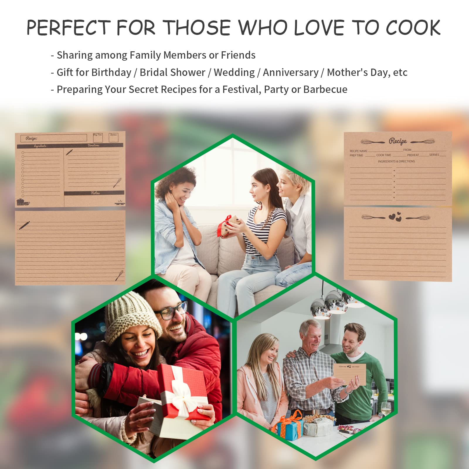 80 Count Recipe Cards 4x6 Inches, Thick Craft Paper Blank Double Sided, Classic Style, for Barbecues, Bridal Showers, or Housewarming Parties (2 Designs 40pcs each)