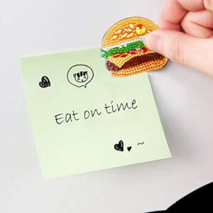 4pcs DIY Refrigerator Magnet Sticker Diamond Painting Kits Full Drill Special Shaped Fridge Magnet Decals for Office Cabinet Refrigerator Whiteboard Notes Memos Photos Gift (Burger Fries Food)