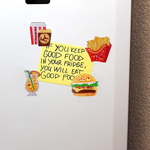 4pcs DIY Refrigerator Magnet Sticker Diamond Painting Kits Full Drill Special Shaped Fridge Magnet Decals for Office Cabinet Refrigerator Whiteboard Notes Memos Photos Gift (Burger Fries Food)