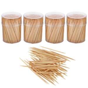 gmark bamboo wooden toothpicks 1600 pieces wood round toothpicks in plastic storage holder| sturdy double sided for party, olive, fruit, teeth cleaning toothpicks (4 packs of 400pc) gm1102