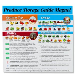 produce storage guide magnet - how to store food magnet for the fridge, fruit & vegetable cheat sheet, kitchen organizer magnetic chart, food storage chart, kitchen fridge magnet