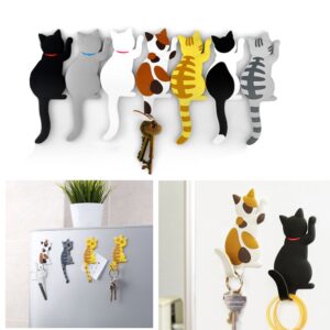 comidox cute multifunction cat magnetic refrigerator sticker fridge magnet hanging hook 2 in 1 gray cat/black white cat/yellow striped cat/gray yellow striped cat 4pcs