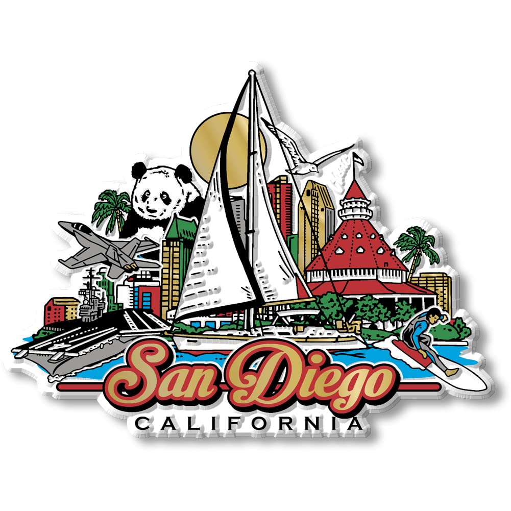 San Diego City Magnet by Classic Magnets, Collectible Souvenirs Made in The USA, 4.3" x 3.3"