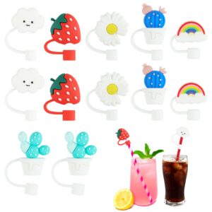 12 pcs silicone straw plug reusable straw cover cap cute cartoon straw tips seal splash proof straw protector caps dust-proof cup straw accessories for 6-8mm straws