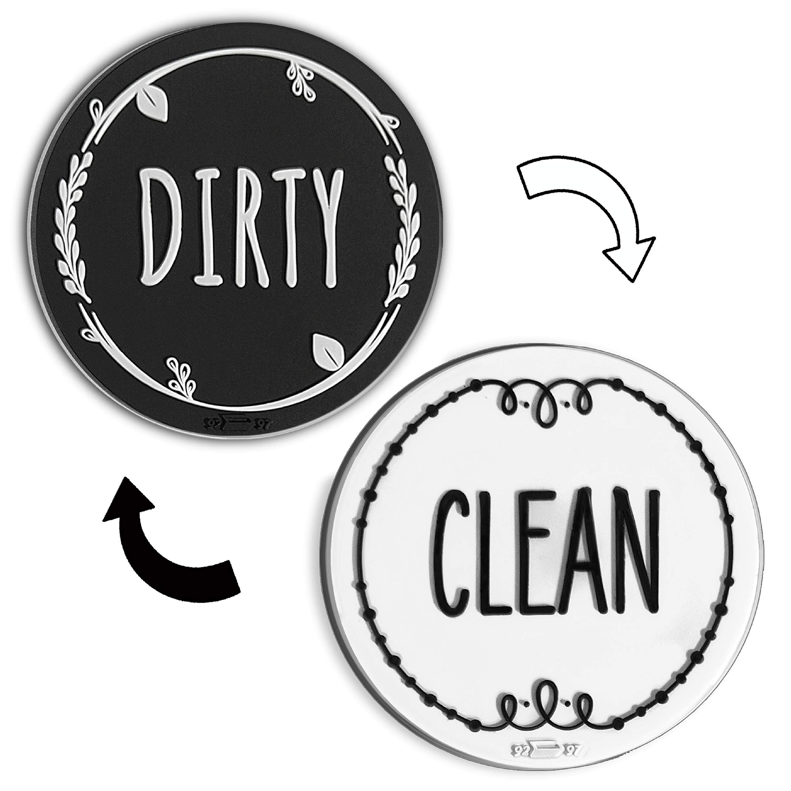 Circle Black & White Silicone Dishwasher Magnet Clean Dirty Sign, Double Sided Dirty Clean Dishwasher Magnet Indicator, Strong Non-Scratching Magnet, Kitchen Safe, Waterproof, and Decorative Design