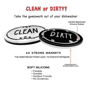 Circle Black & White Silicone Dishwasher Magnet Clean Dirty Sign, Double Sided Dirty Clean Dishwasher Magnet Indicator, Strong Non-Scratching Magnet, Kitchen Safe, Waterproof, and Decorative Design