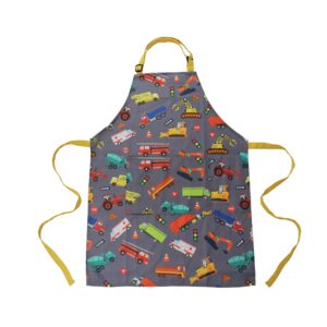 dashn products kids apron - truck - dual pockets - chef kitchen cooking garden artist painting cleaning baking pottery gift boys girls