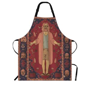 beabes big lebowski dude rug kitchen bib apron man has huge rug in middle ties board game together polyester adjustable apron for outdoor bbq gardening 27" x 31" for chef waitress