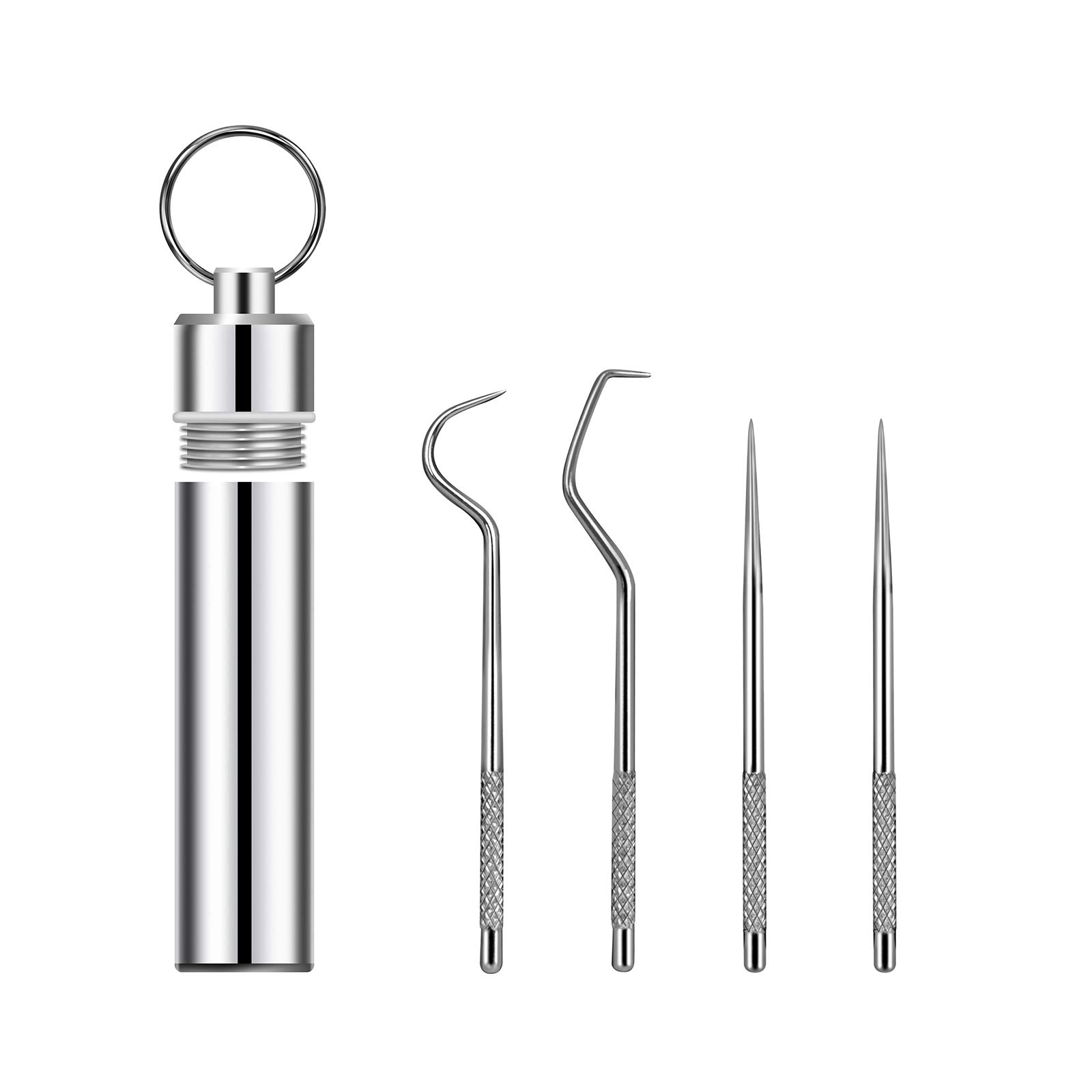 4 Pcs/set Portable Stainless Steel Pocket Set Reusable Metal Toothpicks, Holder for Outdoor Picnic Camping Traveling Supplies(1)