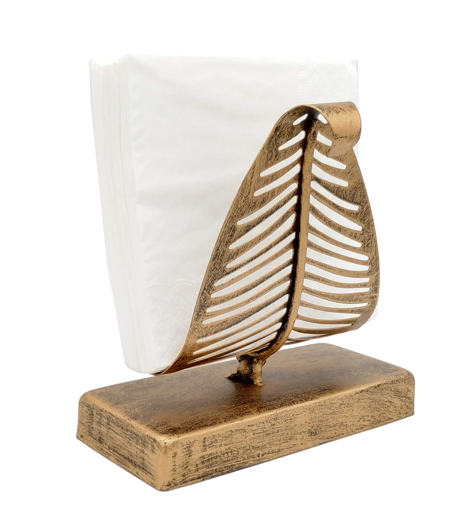 OwlGift Freestanding Modern Napkin Holder with Leaf Design, Tabletop Tissue Dispenser, Countertop Napkin Storage Organizer – Bronze