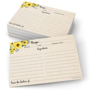 321done sunflower recipe cards (set of 50) large 4x6 - rustic kraft tan, from the kitchen of - double-sided for weddings, bridal, baby shower - made in usa