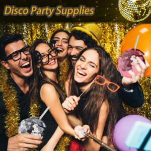 ZHURUININ 12 PCS Disco Ball Cups, 20Oz Disco Party Cups with Lid and Reusable Straw Flash Ball Cocktail Cup for Party Nightclub Bar Supplies Wine Drinking Syrup Tea Bottle (Silver)