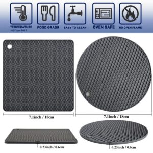 Silicone Trivet Mats, Pot Pads Silicone Pot Holders for Heat Resistant, Anti Slip, Easy to Wash and Dry, 8 Pack Dark Gray(4 Squared + 4 Round Mats)