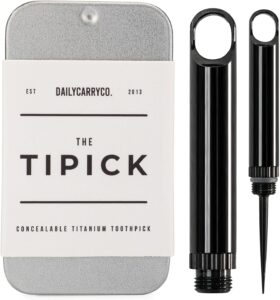 dailycarryco. tipick titanium toothpick keychain holder - portable metal travel toothpick - reusable edc micro toothpick - compact & convenient - carry on-the-go - titanium construction, black
