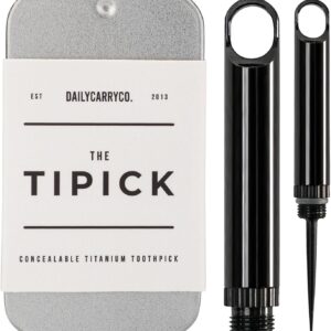 DAILYCARRYCO. TiPick Titanium Toothpick Keychain Holder - Portable Metal Travel Toothpick - Reusable EDC Micro Toothpick - Compact & Convenient - Carry On-the-Go - Titanium Construction, Black