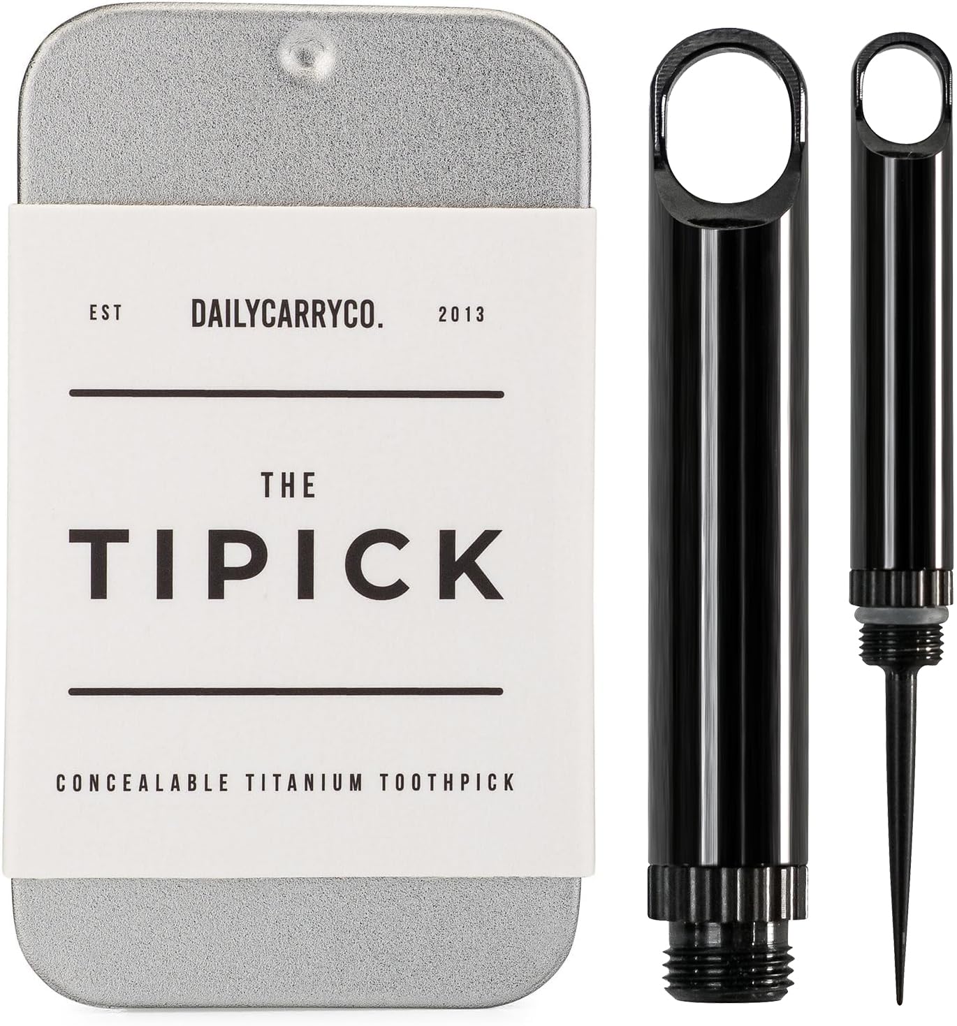 DAILYCARRYCO. TiPick Titanium Toothpick Keychain Holder - Portable Metal Travel Toothpick - Reusable EDC Micro Toothpick - Compact & Convenient - Carry On-the-Go - Titanium Construction, Black