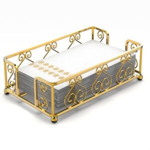 levimetree guest towel holder tray for bathroom - disposable hand towels holder for bathroom, paper hand towel holder, paper napkins tray, napkin holders for paper napkins, dinner napkin holder - gold