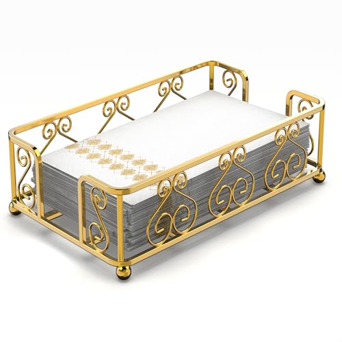 LEVIMETREE Guest Towel Holder Tray for Bathroom - Disposable Hand Towels Holder for Bathroom, Paper Hand Towel Holder, Paper Napkins Tray, Napkin Holders for Paper Napkins, Dinner Napkin Holder - Gold