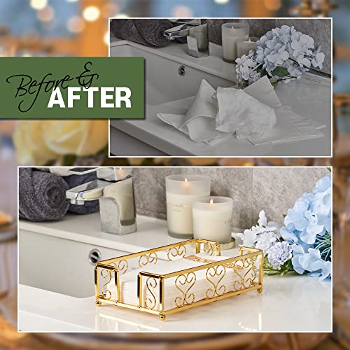 LEVIMETREE Guest Towel Holder Tray for Bathroom - Disposable Hand Towels Holder for Bathroom, Paper Hand Towel Holder, Paper Napkins Tray, Napkin Holders for Paper Napkins, Dinner Napkin Holder - Gold